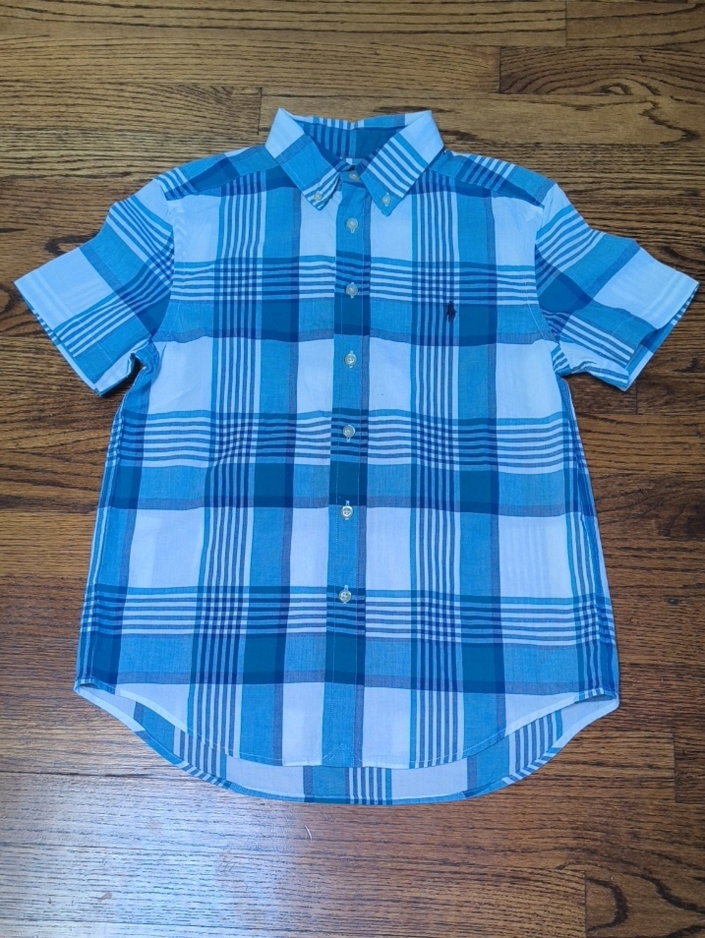 Polo by Ralph Lauren Navy Blue & Light Blue Plaid Short-Sleeve Button-Down Shirt